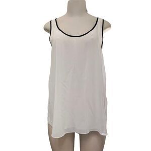 Kenneth Cole Layered Sheer White Black Trim Sleeveless Overlay Blouse Medium